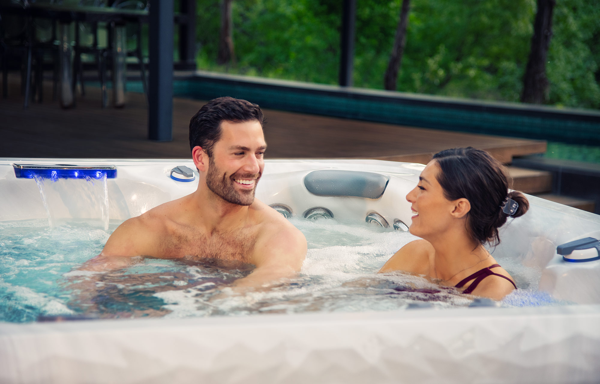 A backyard hot tub after the expo